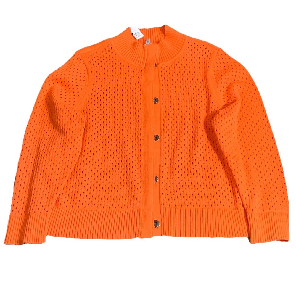 Talbots Womens Orange Cardigan Sweater Jacket Snap Closure 3X Coolmax